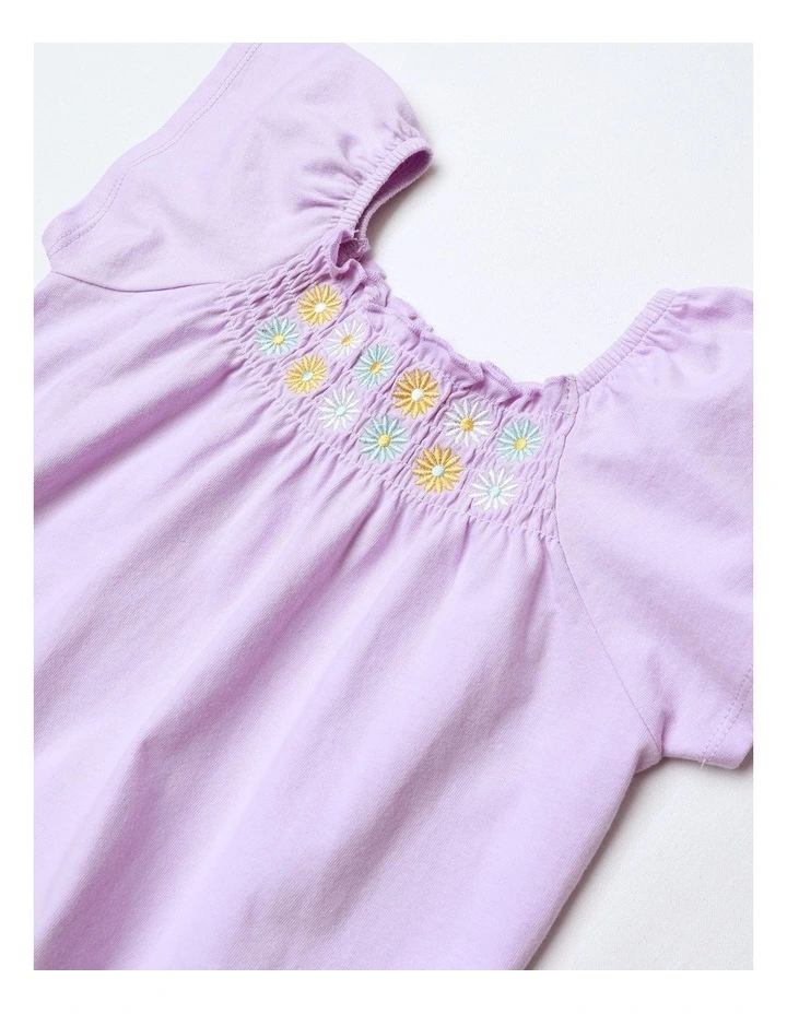 Smock Top with Daisy Embroidery in Purple image 2