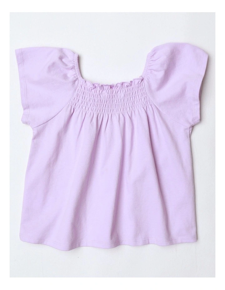 Smock Top with Daisy Embroidery in Purple image 3