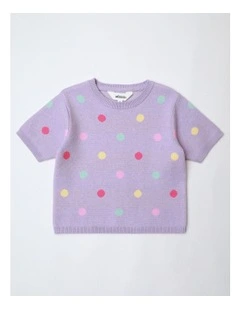 Polka Dot Knit Top in Lilac