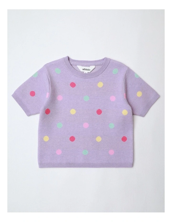 Polka Dot Knit Top in Lilac image 1