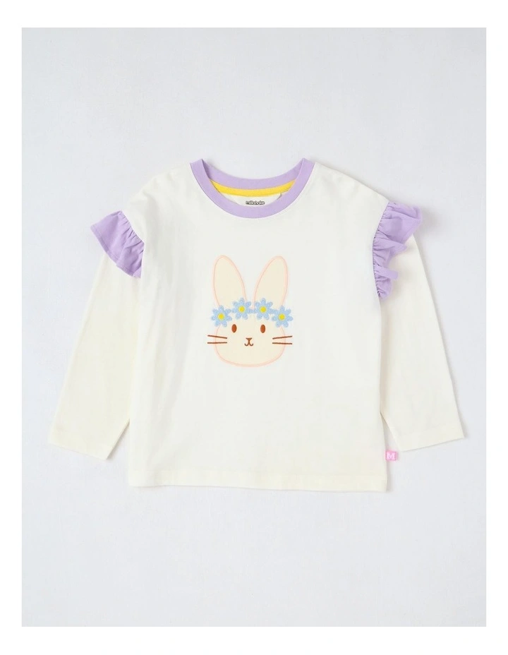 Long Sleeve Frill Top in White & Purple image 1