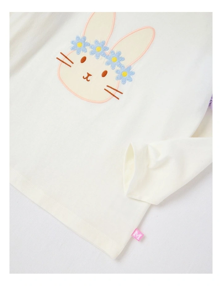 Long Sleeve Frill Top in White & Purple image 2