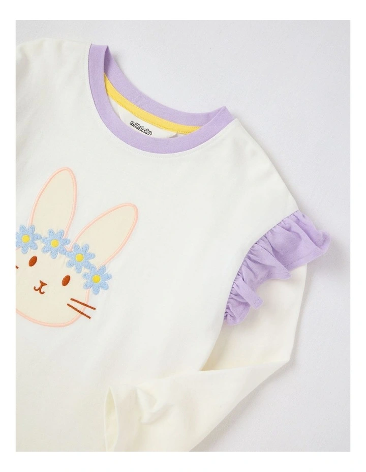 Long Sleeve Frill Top in White & Purple image 3