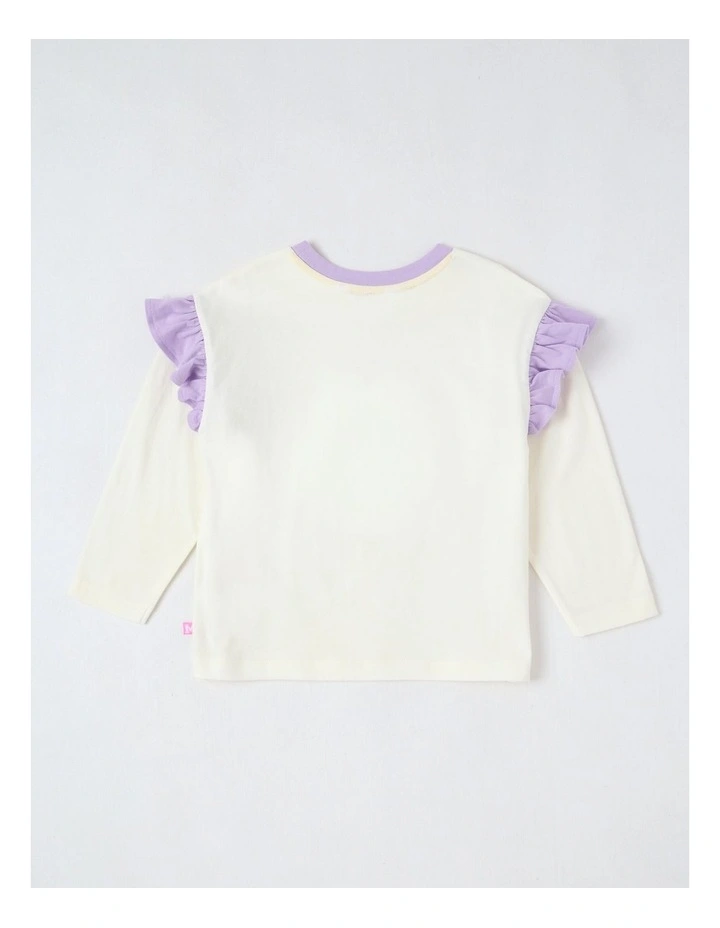 Long Sleeve Frill Top in White & Purple image 4