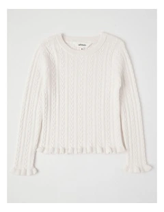 Long Sleeve Cable Knit Top in Cream