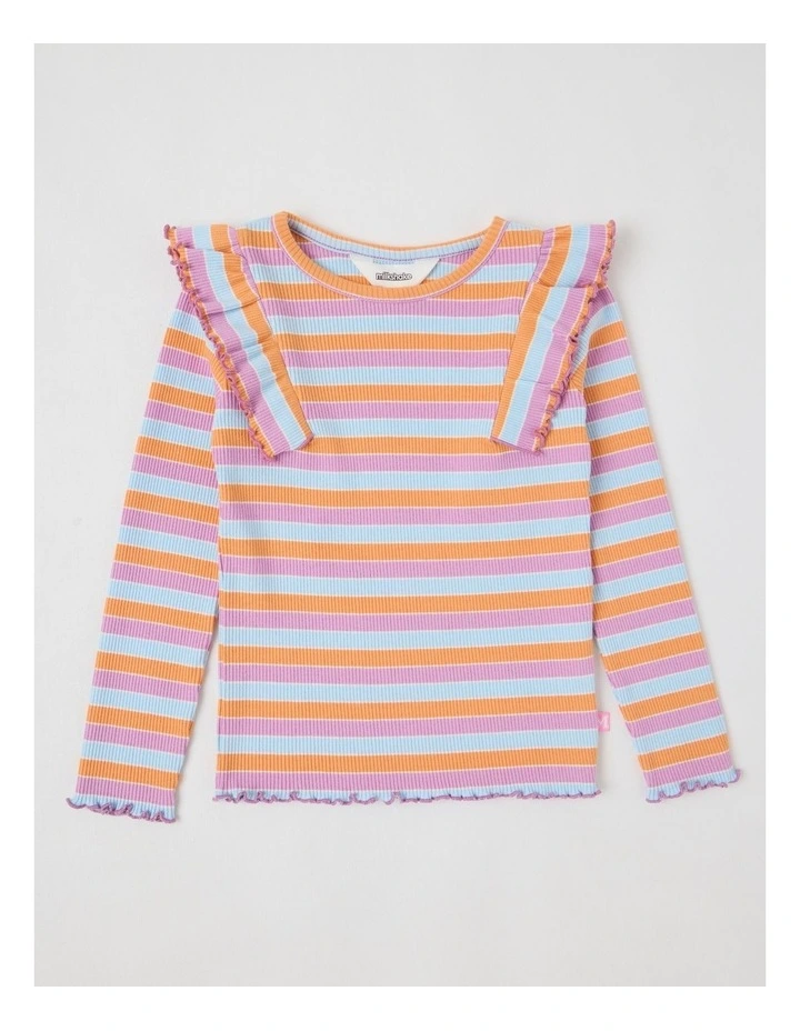 Long Sleeve Ruffle Rib Top in Multi Stripe image 1