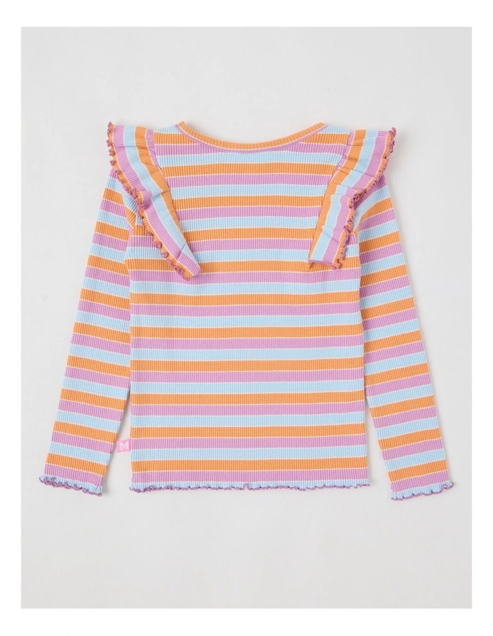 Long Sleeve Ruffle Rib Top in Multi Stripe image 3