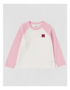 Raglan Knit Top in Pink & White