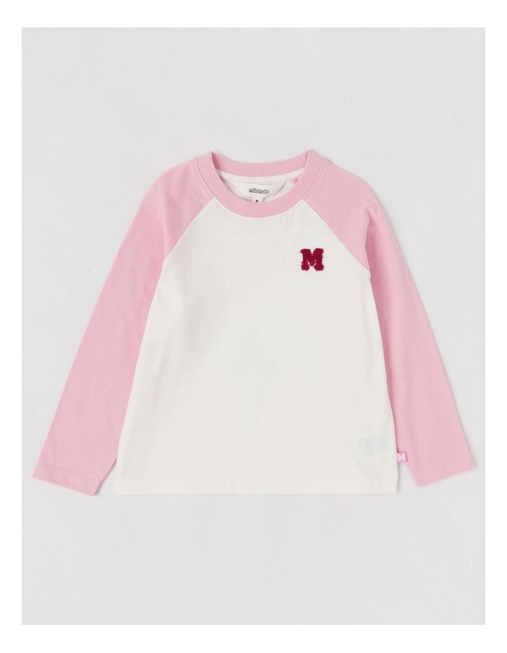 Raglan Knit Top in Pink & White image 1