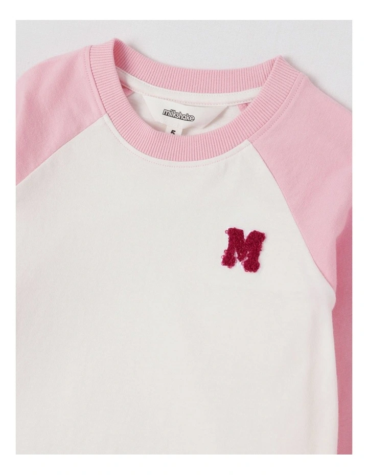 Raglan Knit Top in Pink & White image 2