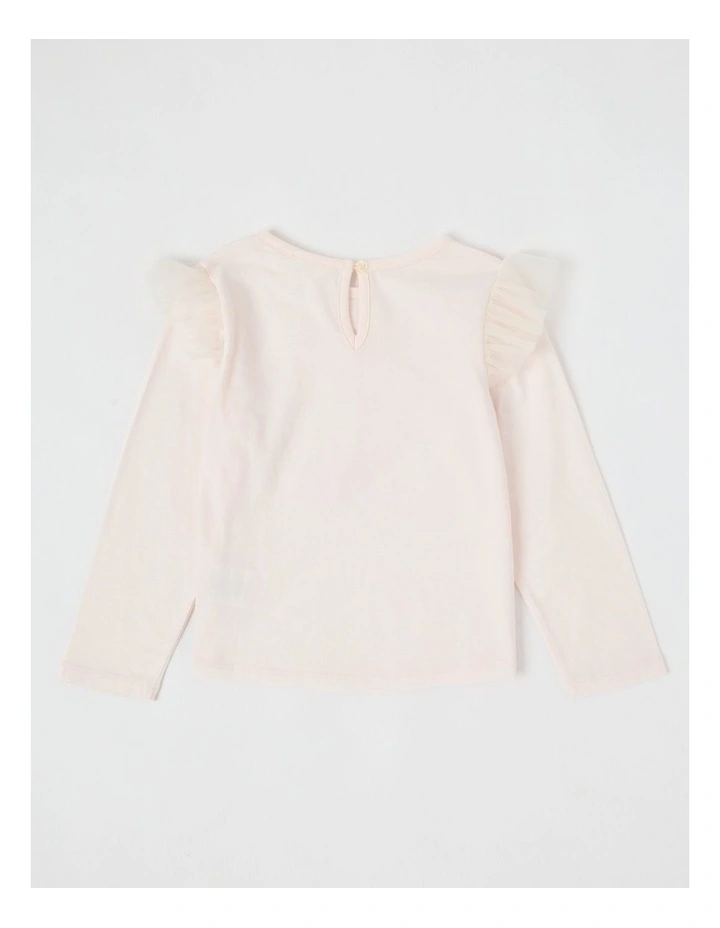 Long Sleeve Knit Top with Tulle Shoulder in Light Pink image 3