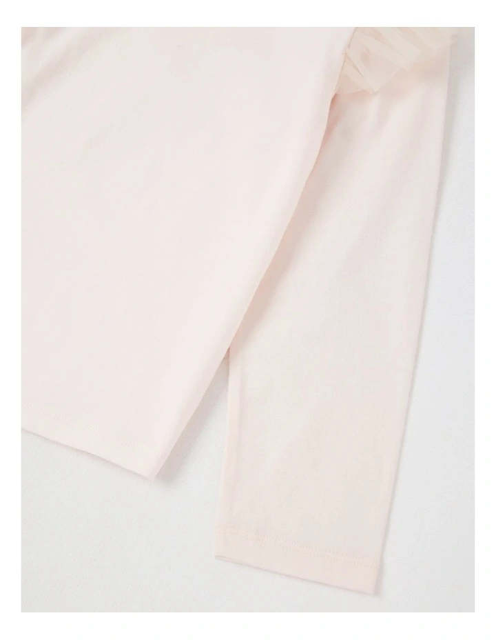 Long Sleeve Knit Top with Tulle Shoulder in Light Pink image 4