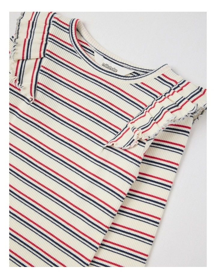 Long Sleeve Ruffle Rib Top in Cream Stripe image 2