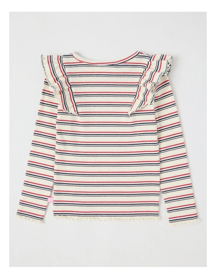 Long Sleeve Ruffle Rib Top in Cream Stripe image 3