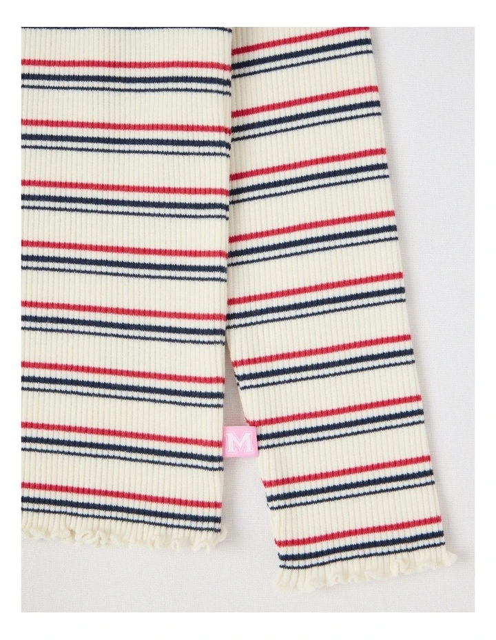 Long Sleeve Ruffle Rib Top in Cream Stripe image 4