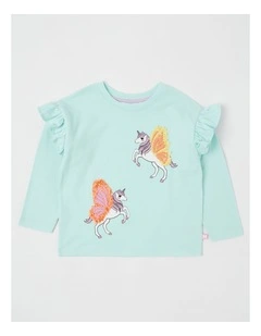 Long Sleeve Frill Top in Unicorn Blue
