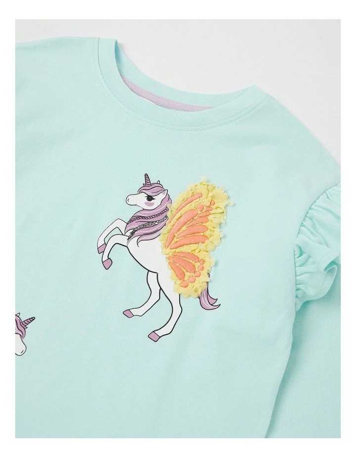 Long Sleeve Frill Top in Unicorn Blue image 2