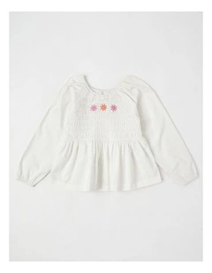 Long Sleeve Smocked Top in Cream