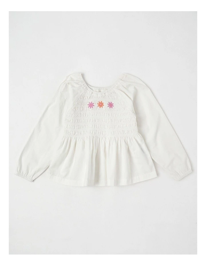 Long Sleeve Smocked Top in Cream image 1