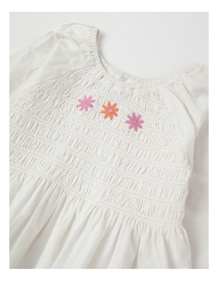 Long Sleeve Smocked Top in Cream image 2