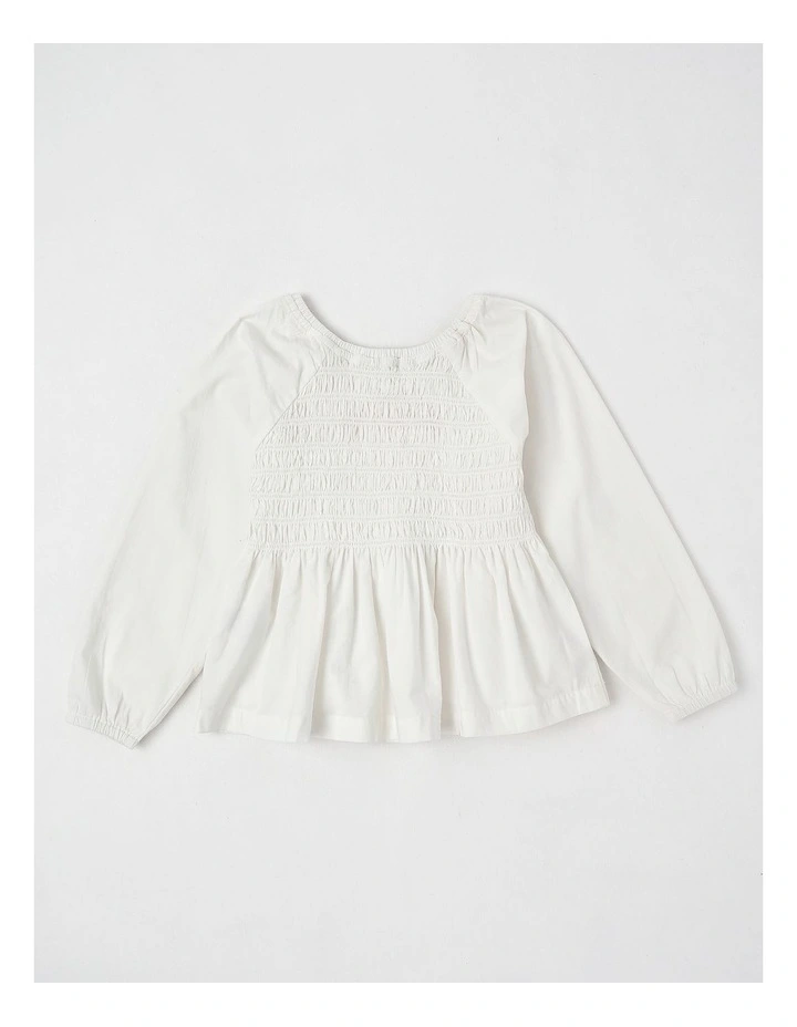 Long Sleeve Smocked Top in Cream image 3