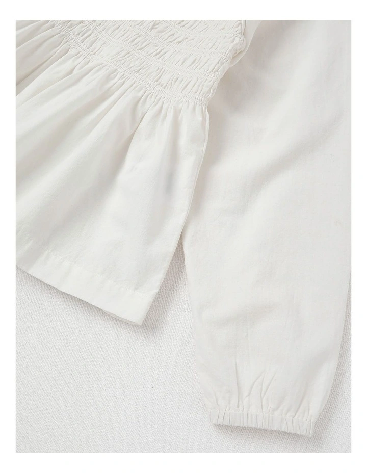 Long Sleeve Smocked Top in Cream image 4