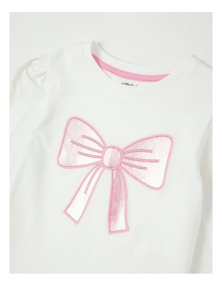 Long Sleeve Applique Tee in Bow White image 2