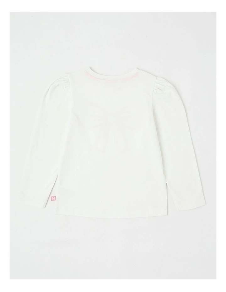 Long Sleeve Applique Tee in Bow White image 3