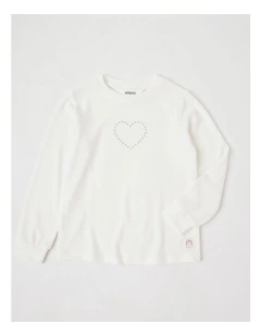Long Sleeve Cosy Knit with Diamante Heart in Cream