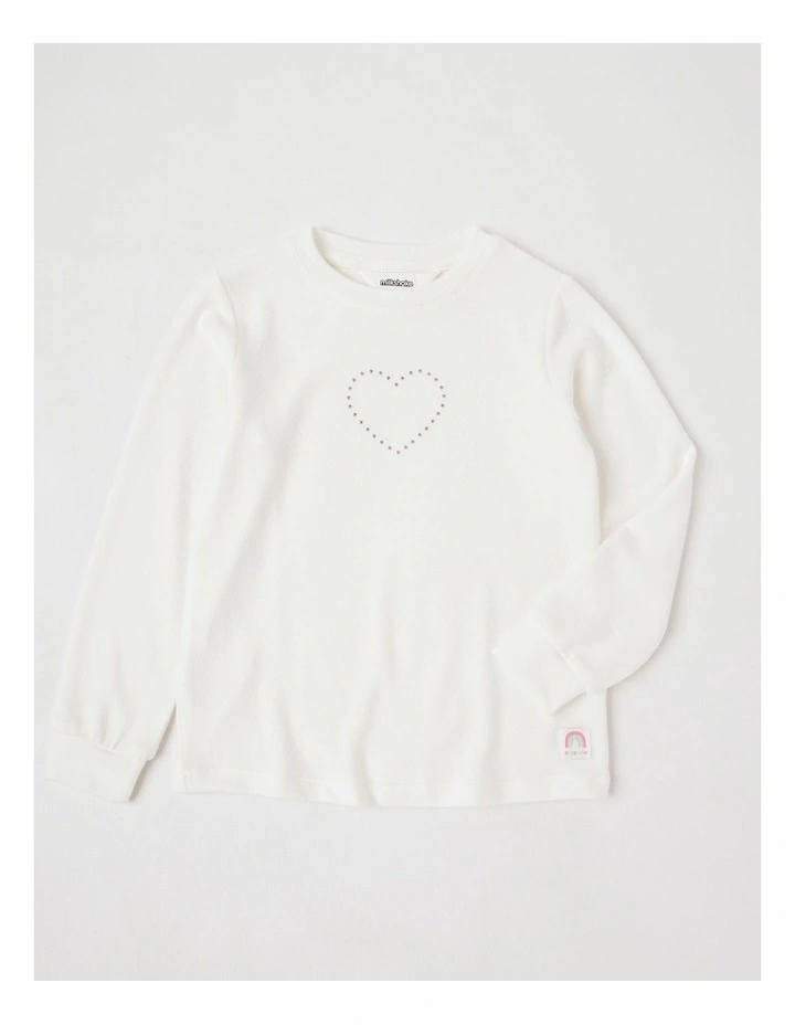 Long Sleeve Cosy Knit with Diamante Heart in Cream image 1