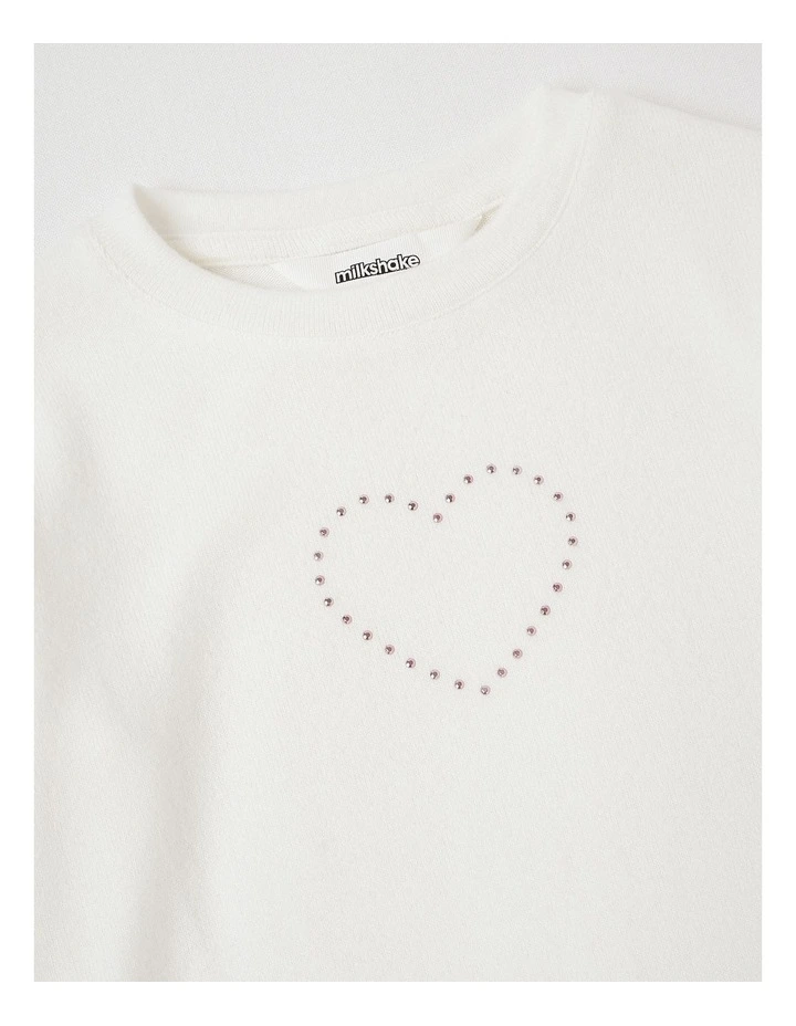 Long Sleeve Cosy Knit with Diamante Heart in Cream image 2