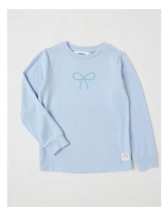 Long Sleeve Cosy Knit with Diamante Bow in Blue