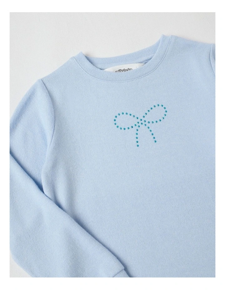 Long Sleeve Cosy Knit with Diamante Bow in Blue image 4