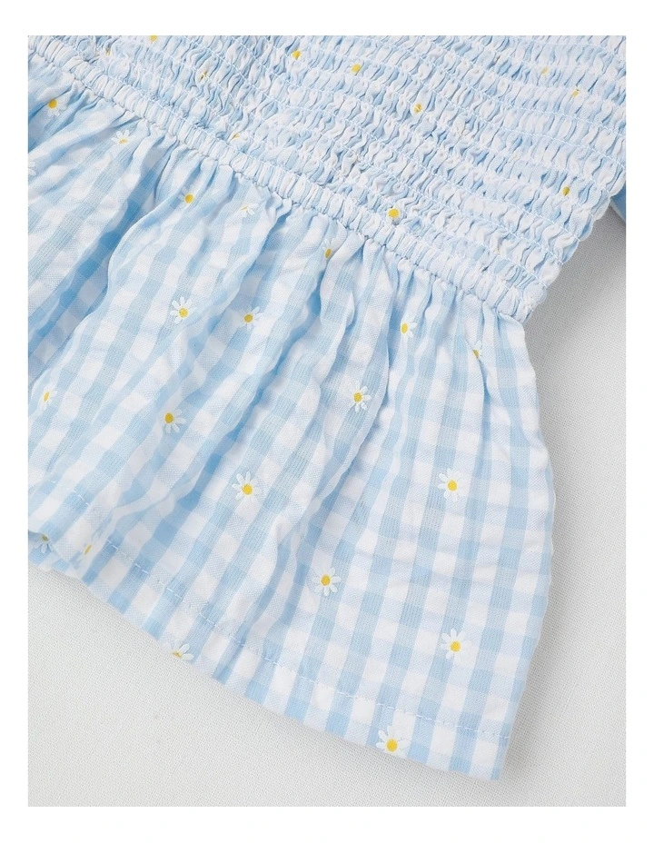 Smock Top With Embroidery in Daisies/Blue Gingham image 4