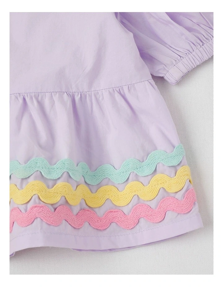 Puff Sleeve Bow Peplum Top With Ric Rac Trim in Purple image 4