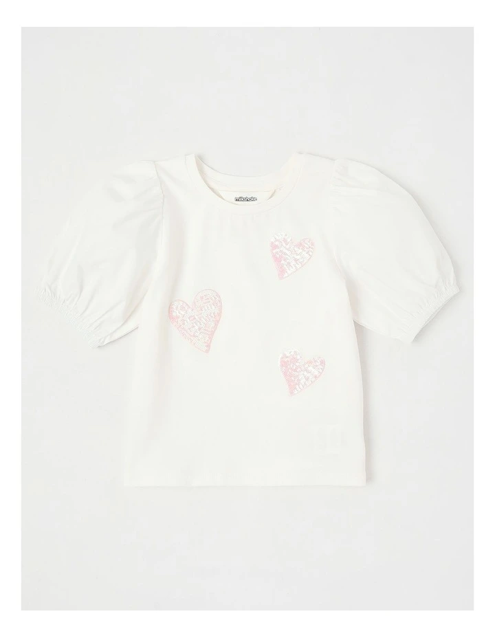 Puff Sleeve Sequin Heart Top in Cream image 1