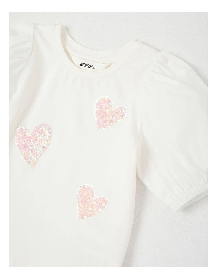 Puff Sleeve Sequin Heart Top in Cream image 2