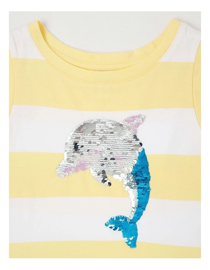 Sleeveless Striped Tank Top With Frill Hem in Dolphin/Yellow & White image 3