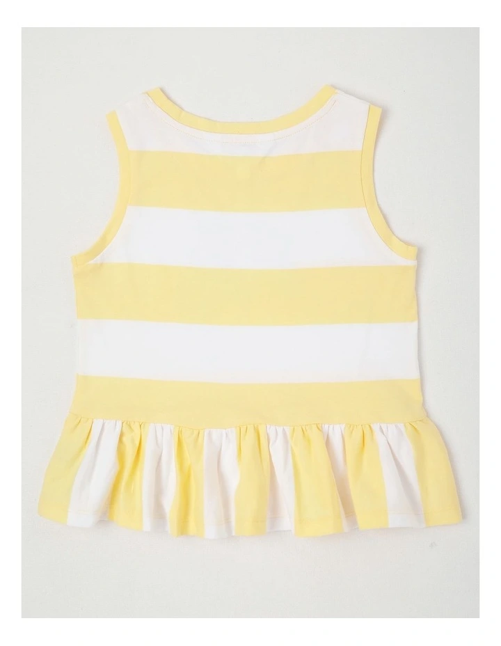 Sleeveless Striped Tank Top With Frill Hem in Dolphin/Yellow & White image 4