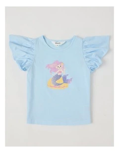 Frill Sleeve Knit Top in Mermaid/Light Blue