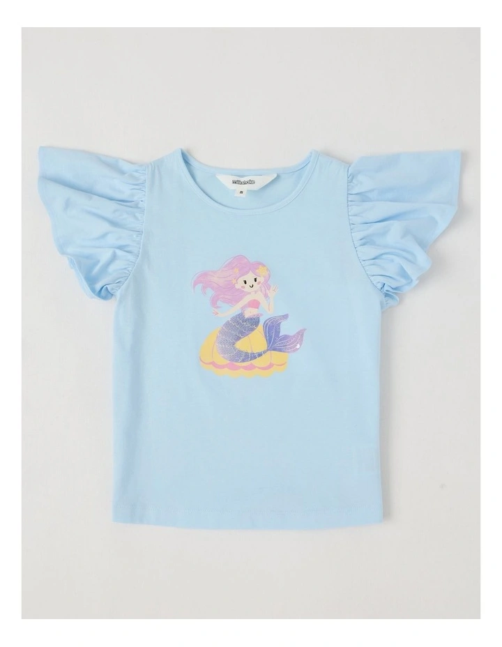 Frill Sleeve Knit Top in Mermaid/Light Blue image 1