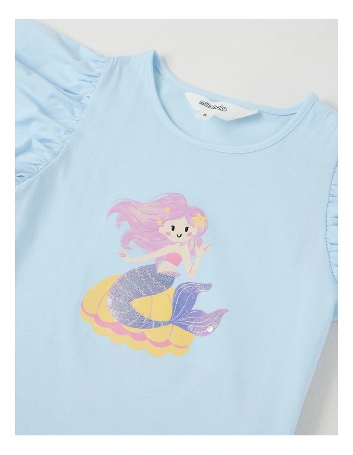 Frill Sleeve Knit Top in Mermaid/Light Blue image 2