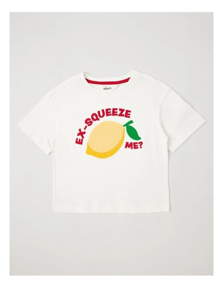 Oversized Tee With Crochet Applique in Ex-Squeeze Me Lemon/White image 1