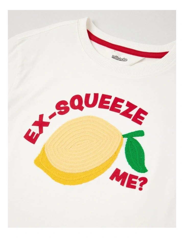 Oversized Tee With Crochet Applique in Ex-Squeeze Me Lemon/White image 2