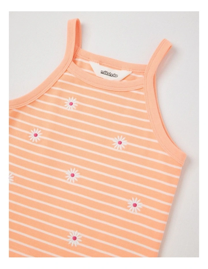 Halter Top Tank With Daisy Embroidery in Peach Stripe image 2