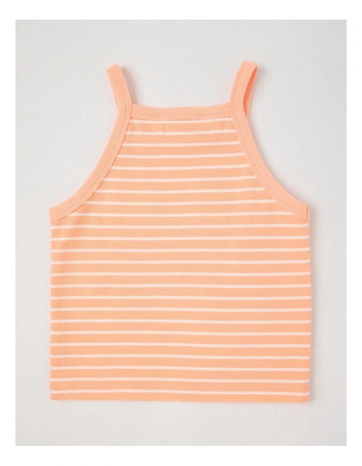 Halter Top Tank With Daisy Embroidery in Peach Stripe image 3