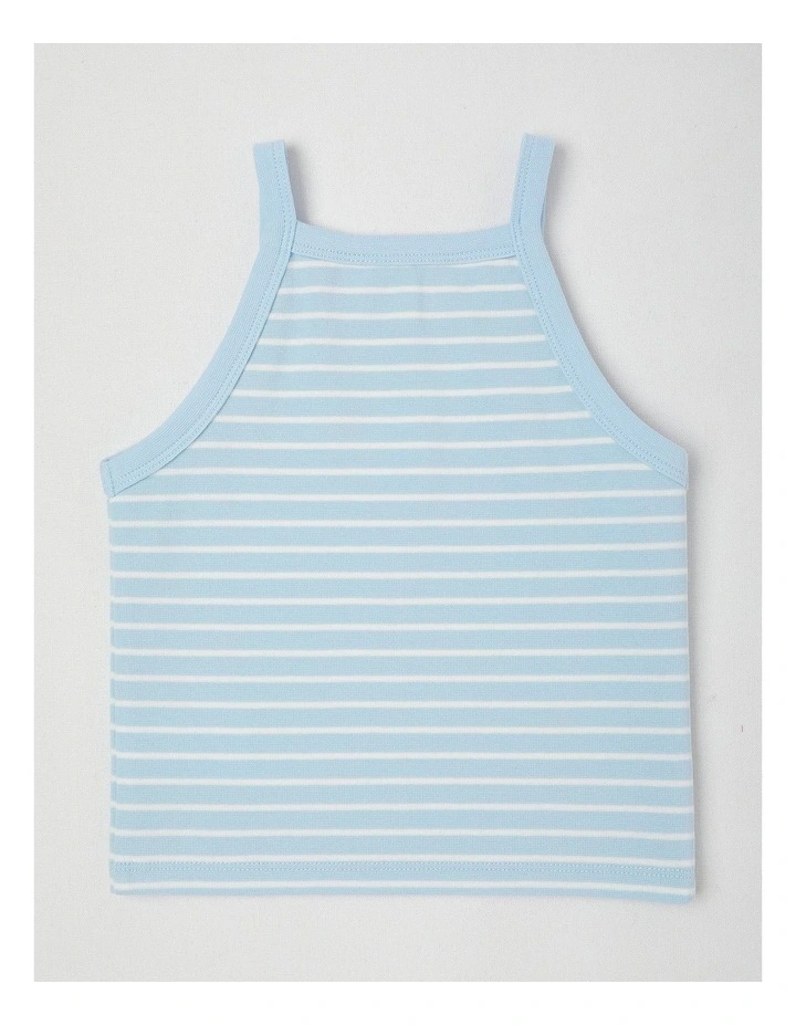 Halter Top Tank With Cherry/ Heart/ Bow Embroidery in Light Blue Stripe image 3