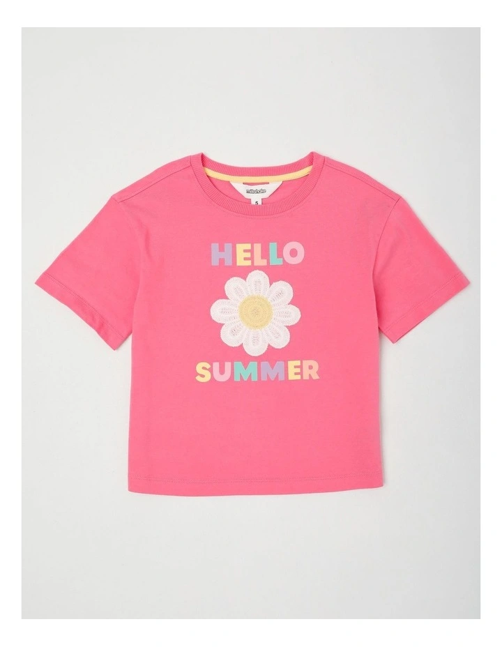 Oversized Tee With Crochet Applique in Hello Summer Daisy/Pink image 1
