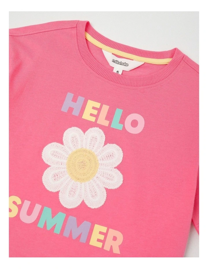 Oversized Tee With Crochet Applique in Hello Summer Daisy/Pink image 2