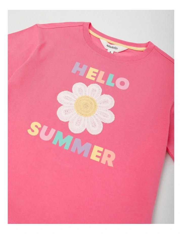 Oversized Tee With Crochet Applique in Hello Summer Daisy/Pink image 4